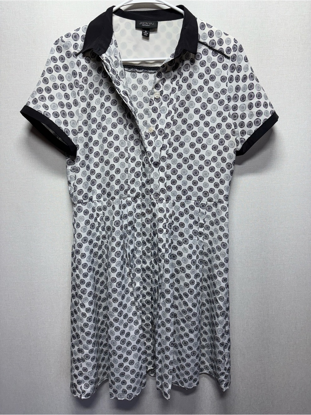 Jason Wu White Dress with Black Dot Print and Black Collar